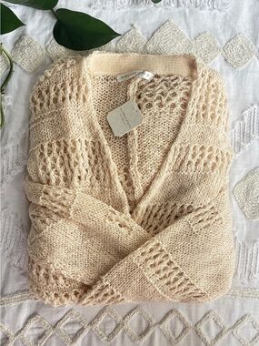 Altar'd State Cream Openwork Knit Cardigan